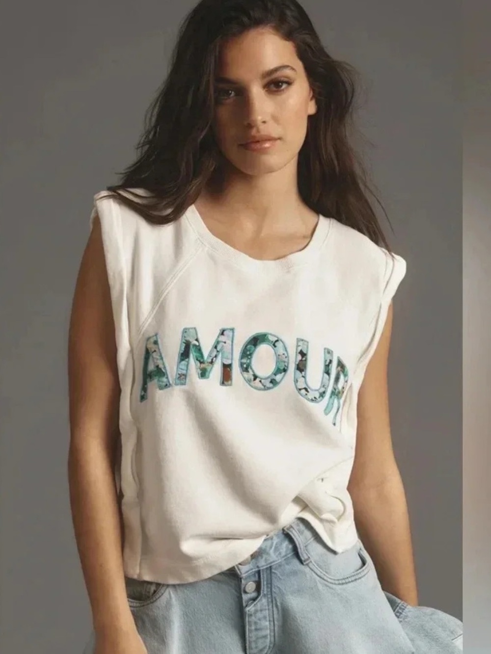 ·Anthropologie· white AMOUR sleeveless sweatshirt